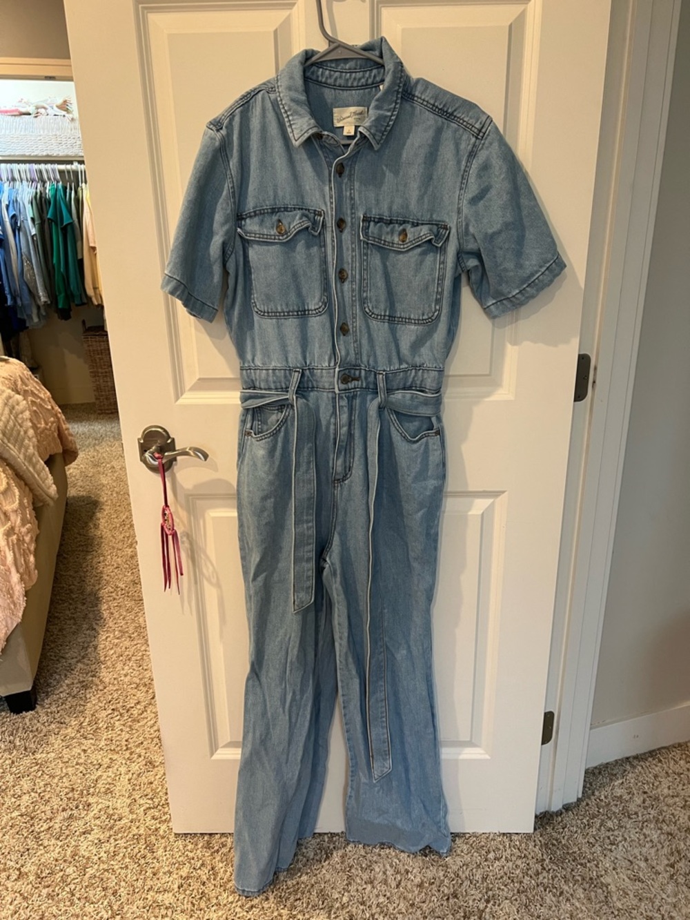 Universal Thread Light Blue Denim Short-Sleeve Jumpsuit